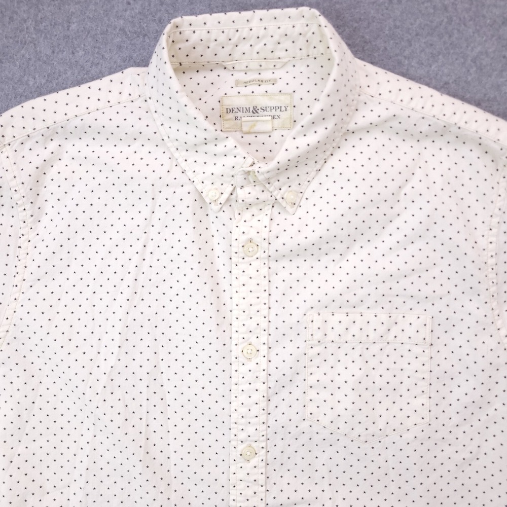 Denim & Supply Shirt Mens Large White Star All Over Print Button Up Ralph Lauren
